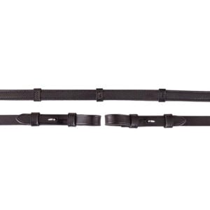 BR Lederzügel Gummi mit Stopper, Rundschnalle, Blindverschluss, 16mm Schwarz/Silber