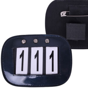 Startnummernhalter QHP aus marineblauem Lackleder