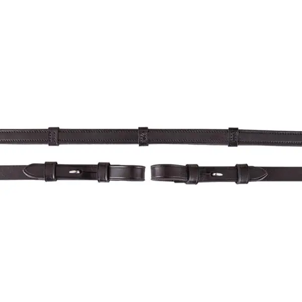 BR Lederen Teugels Rubber Met Stops, Ronde Gesp, Blinde Sluiting, 16 mm Zwart/Zilver