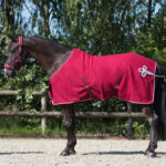 Zijaanzicht QHP fleecedeken Ornament bordeaux