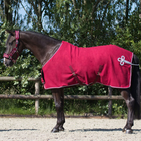 Zijaanzicht QHP fleecedeken Ornament bordeaux