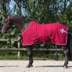 Zijaanzicht QHP fleecedeken Ornament bordeaux