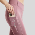 Gros plan sur la finition des leggings d'équitation Montar MoCha Full Grip Kids Geranie