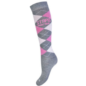 Paardrijsokken Stapp Horse Ruit Grijs Medium/Roze Fuchsia
