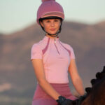 Close up lifestyle LeMieux Mia Mesh Base Layer Junior Fondant