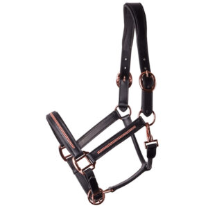 Harry's Horse Halster Leder Metallic Zwart/Rosegoud