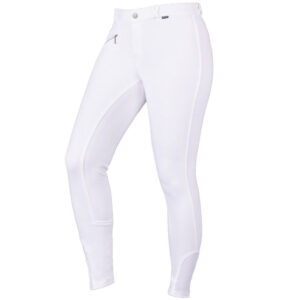 Pantalon d'équitation QHP Junior Full Grip blanc devant