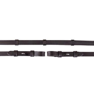 BR Lederzügel Gummi mit Stopper, Rundschnalle, Blindverschluss, 16mm Schwarz/Silber