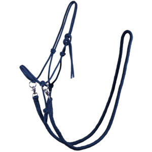 QHP Rope Halter With Reins Navy